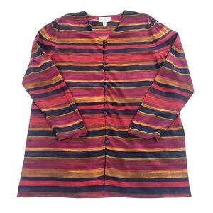 Adrianna Papell Silk Striped tunic Top 10 Reds v neck